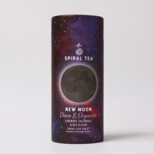 new moon herbal tea blend in tube packaging with galaxy design